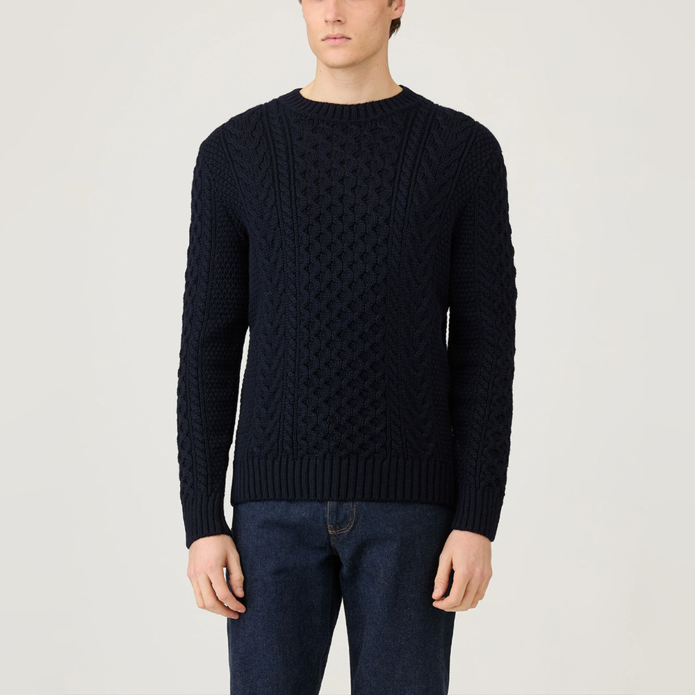 SUNSPEL Navy Cable Knit Crewneck Jumper XL NEW Fisherman Wool Sweater Pullover